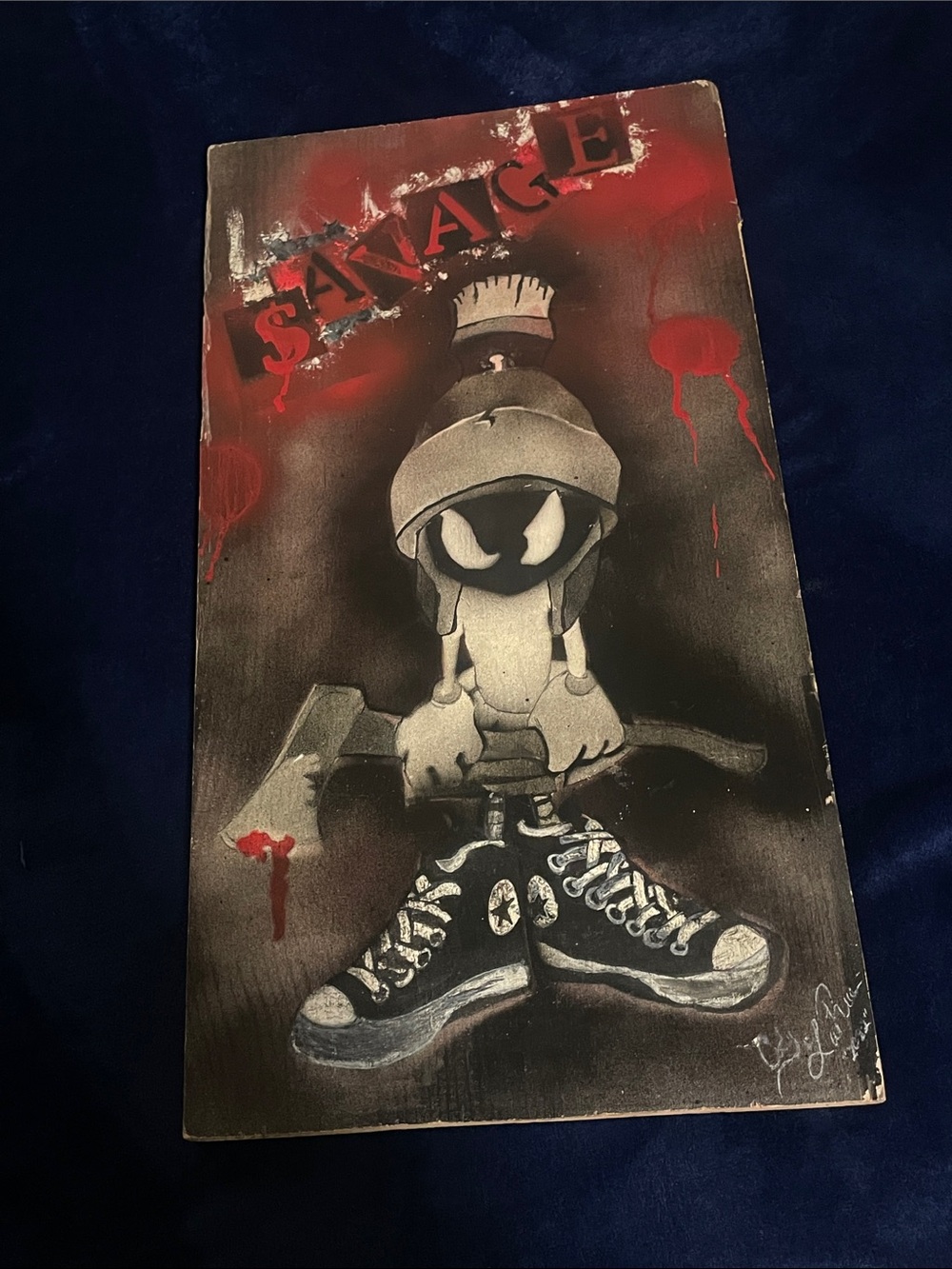Hand drawn Marvin the Martian Graphic Art Panel - Black, Red, White